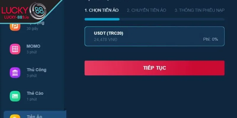 Thao tác nạp tiền LUCKY88 siêu đơn giản, nhanh chóng